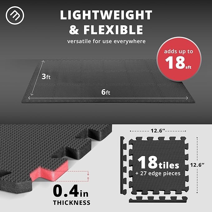 Interlocking EVA Foam Gym Flooring Set – 18-Piece Protective Exercise Mats